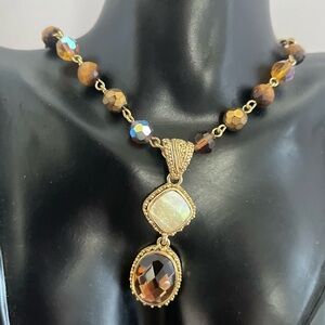 Cookie Lee statement gold tone brown crystal beaded necklace